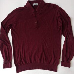John Smedley Men's Sea Island Cotton Polo Shirt  - Burgundy - Size Medium M
